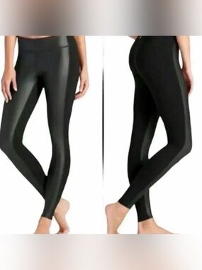 Athleta Gleam Faux Leather Panel Leggings Black